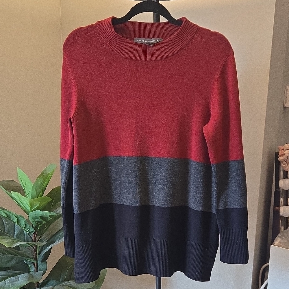 French Connection Red, Gray, and Black Colorblock Sweater